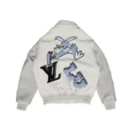 Front view of Bunny Cream varsity jacket