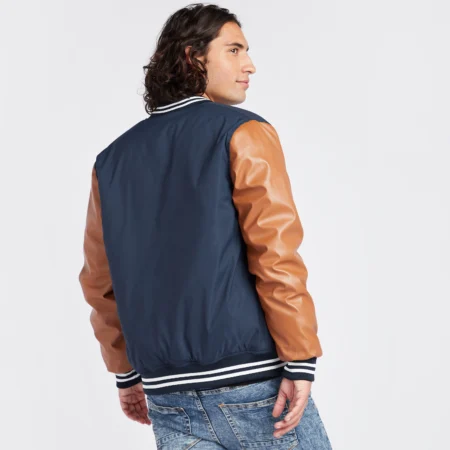 Navy Brown Varsity Leather Jacket