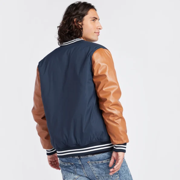 Navy Brown Varsity Leather Jacket