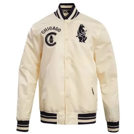 Front view of Chicago Cubs Satin Varsity Jacket