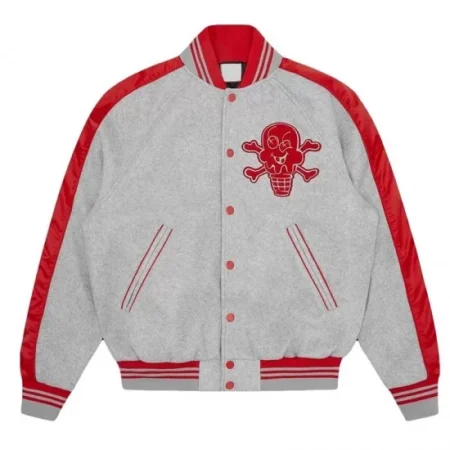 Front view of Cones and Bones ICECREAM Varsity Jacket