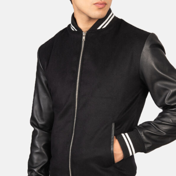 Leather Varsity Jacket Black