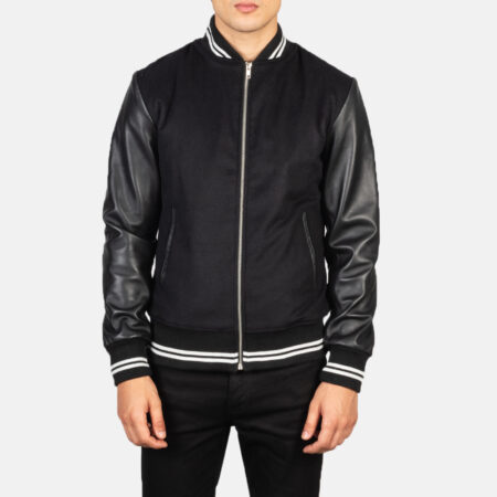 black varsity leather jacket