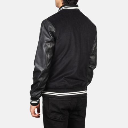 black varsity leather jacket