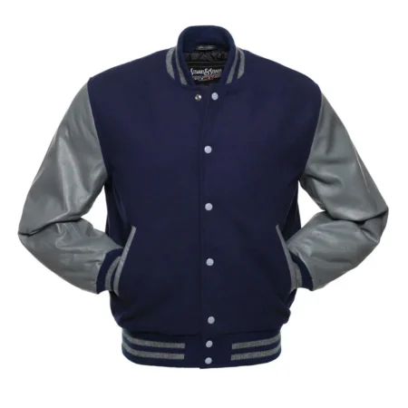 Navy Blue And Grey Varsity Jacket