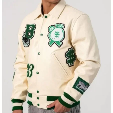 Front view of Boston-inspired Varsity Jacket