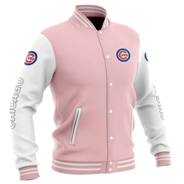 pink and white leather varsity jacket