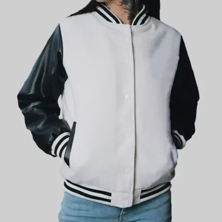 women white leather jacket