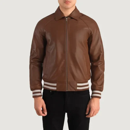 men's brown varsity jacket