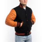 black and orange varsity jacket