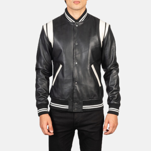 mens varsity jacket black leather