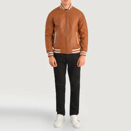 varsity jacket brown leather sleeves