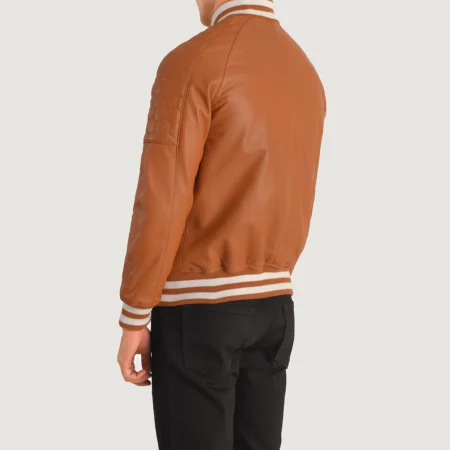 varsity jacket brown leather sleeves