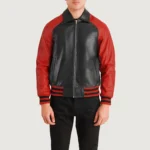 Red Wool And Black Leather Varsity Jacket