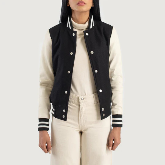 black and white womens varsity jacket
