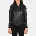 black leather varsity jacket womens