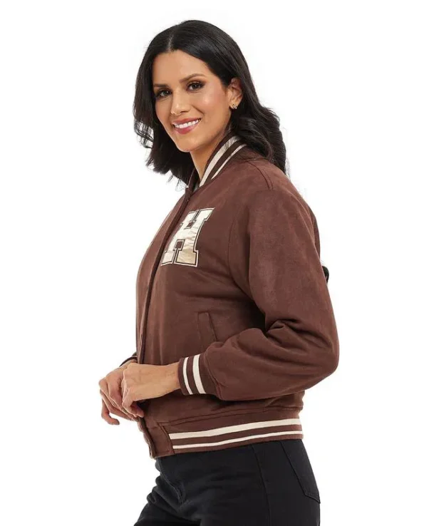 brown varsity jacket womens