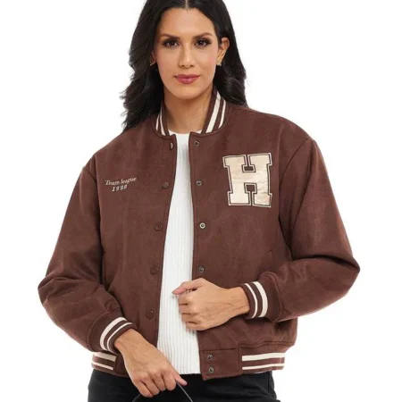 brown varsity jacket womens