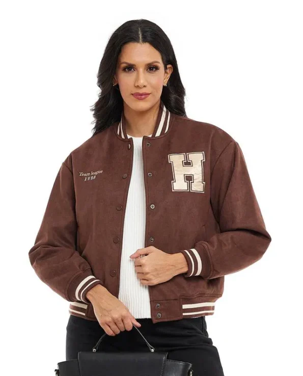 brown varsity jacket womens