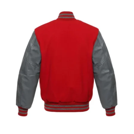 red and grey varsity jacket