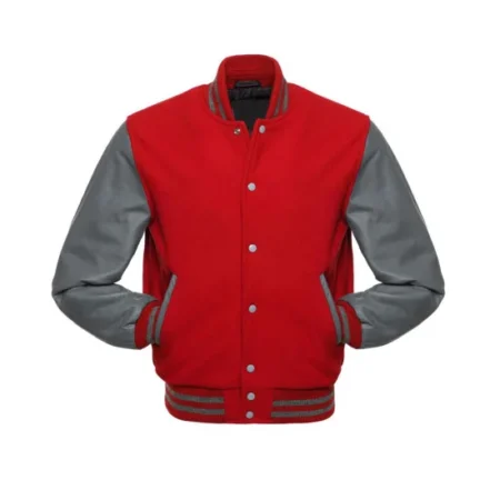 red and grey varsity jacket