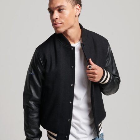 Black Varsity Bomber Jacket