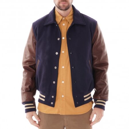 Navy Blue And Brown Varsity Jacket