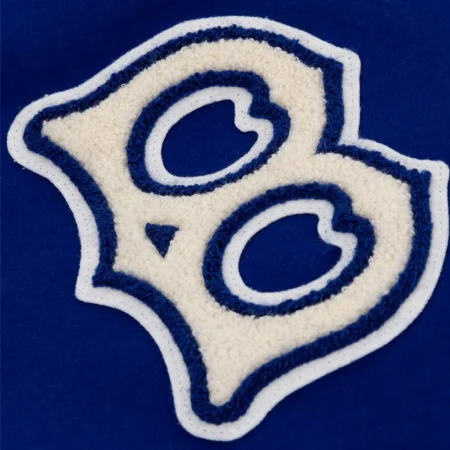 Zoomed-in view of 1940 Brooklyn Dodgers logo on Varsity Jacket.