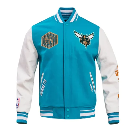 Charlotte Hornets City Varsity Jacket front design, blue accents.