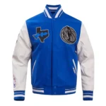 Combined front and back views of Dallas Mavericks City Varsity Jacket.