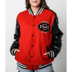 Model wearing Spider-Man NYC 1962 Varsity Jacket front view.