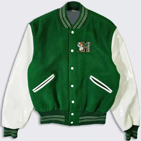 70s Miami Hurricanes Varsity Jacket front view with classic logo.