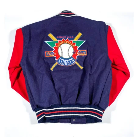 Back view of 90s Louisville Slugger Varsity Jacket.