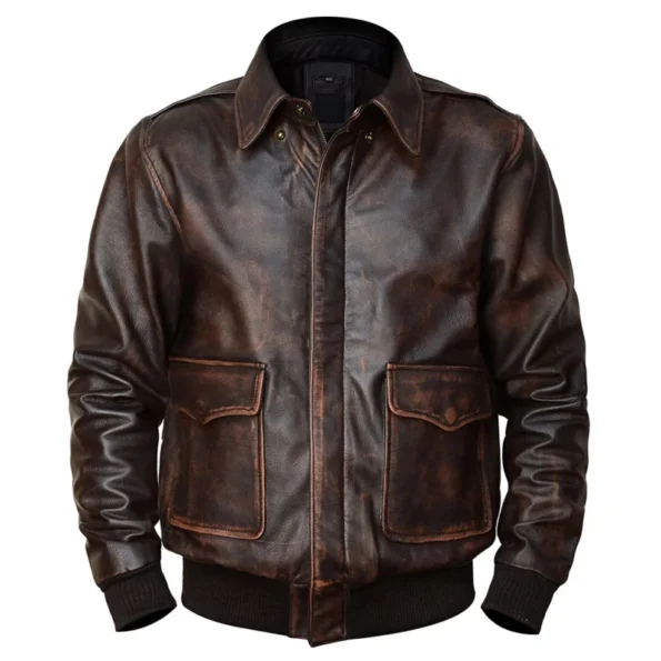 Front view of Mens A2 Bomber Leather Jacket