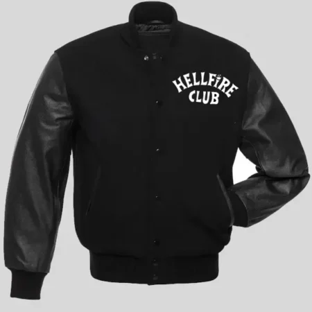 Front view of Stranger Hellfire Club Varsity Jacket