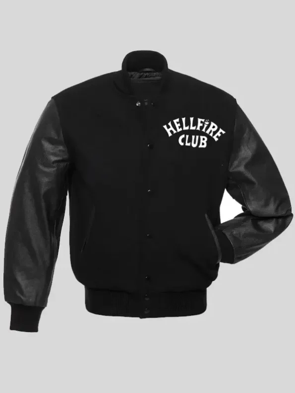 Front view of Stranger Hellfire Club Varsity Jacket