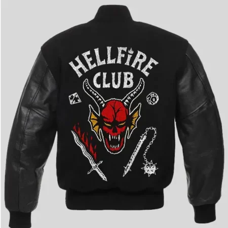 Back view of Stranger Hellfire Club Varsity Jacket