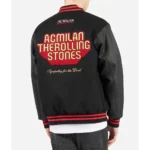 Model in AC Milan Rolling Stones Varsity Jacket Front.