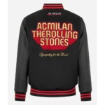 Model in AC Milan Rolling Stones Varsity Jacket Front.