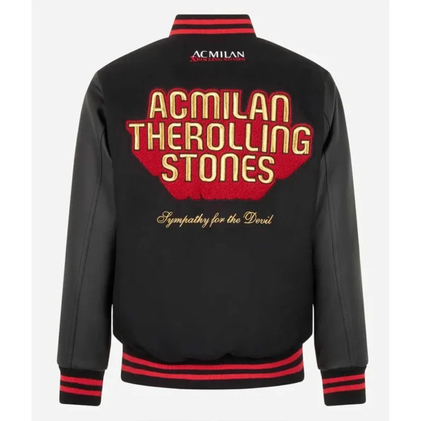 Back view of AC Milan Rolling Stones Varsity Jacket.