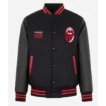 Model in AC Milan Rolling Stones Varsity Jacket Front.