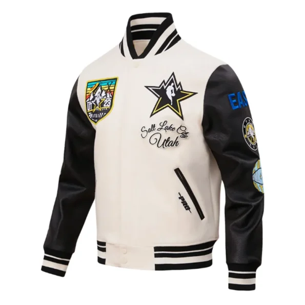 Side profile of All Star 2023 Classic Rib Varsity Jacket.