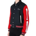 Model inAmiri Bones Varsity Black and Red Jacket Front