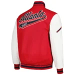 Front and back view of Atlanta Braves Script Varsity Jacket.