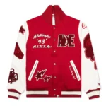 Front view of Bape Multi Motif Red Varsity Jacket.