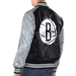 Model wearing Brooklyn Nets Varsity Jacket front view stylish