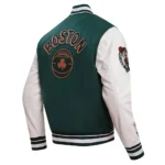 Front and back views of 2023/24 Boston Celtics Varsity Jacket.