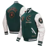 Front and back views of 2023/24 Boston Celtics Varsity Jacket.