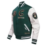 Front and back views of 2023/24 Boston Celtics Varsity Jacket.