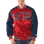 Model in Boston Red Sox Renegade Varsity Jacket Front